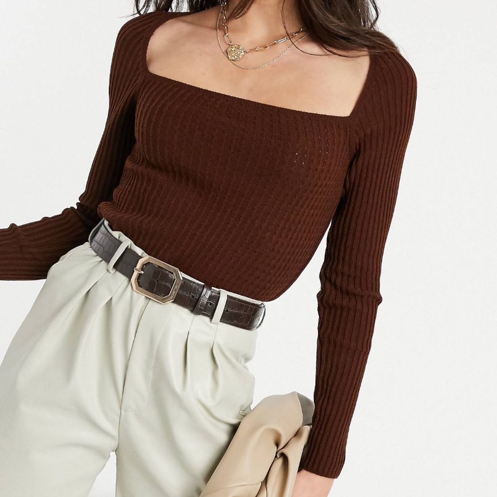 ASOS Design - Square Neck Sweater in Brown